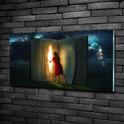 Cuadro decorativo de vidrio para salón horizontal El mundo de los libros