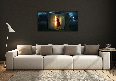 Cuadro decorativo de vidrio para salón horizontal El mundo de los libros