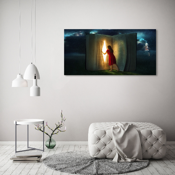 Cuadro decorativo de vidrio para salón horizontal El mundo de los libros