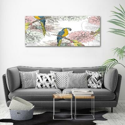 Impresión en cristal con acabado brillante horizontal Loros y flores