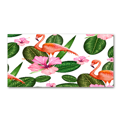 Cuadro decorativo de vidrio para salón horizontal Flamencos y plantas
