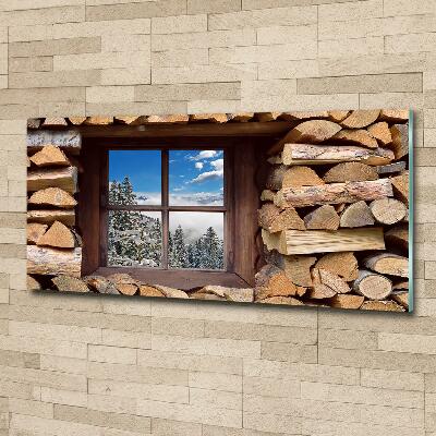 Cuadro decorativo de vidrio para salón horizontal El invierno fuera de la ventana