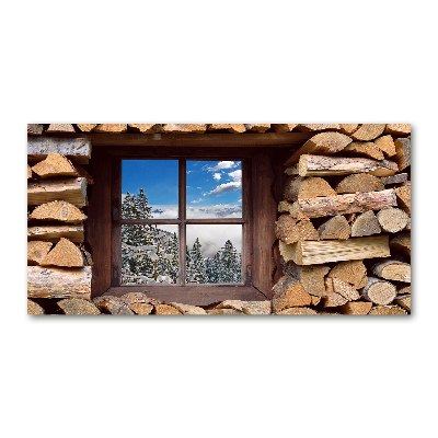 Cuadro decorativo de vidrio para salón horizontal El invierno fuera de la ventana