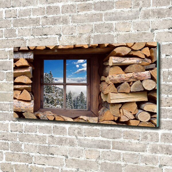 Cuadro decorativo de vidrio para salón horizontal El invierno fuera de la ventana