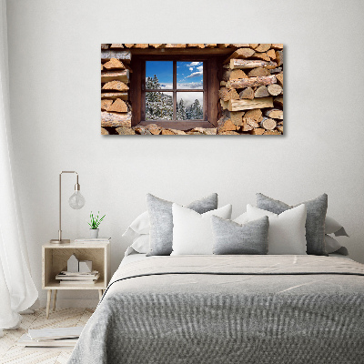 Cuadro decorativo de vidrio para salón horizontal El invierno fuera de la ventana