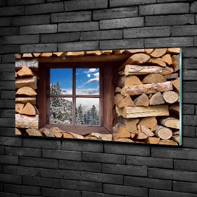 Cuadro decorativo de vidrio para salón horizontal El invierno fuera de la ventana