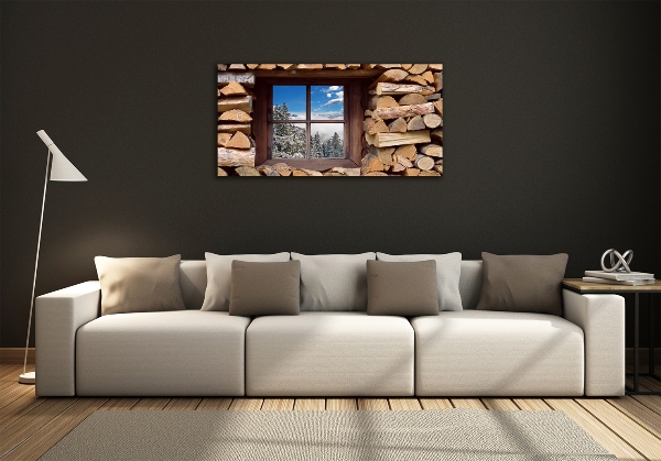 Cuadro decorativo de vidrio para salón horizontal El invierno fuera de la ventana