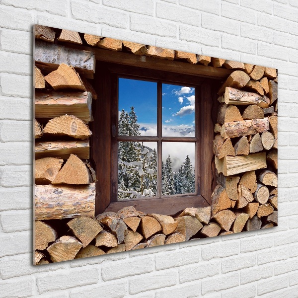 Cuadro decorativo de vidrio para salón horizontal El invierno fuera de la ventana