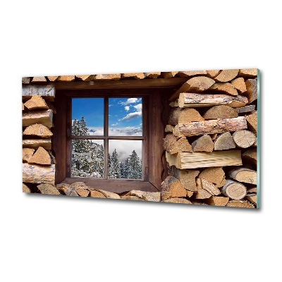 Cuadro decorativo de vidrio para salón horizontal El invierno fuera de la ventana