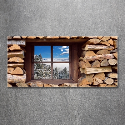 Cuadro decorativo de vidrio para salón horizontal El invierno fuera de la ventana