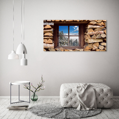 Cuadro decorativo de vidrio para salón horizontal El invierno fuera de la ventana