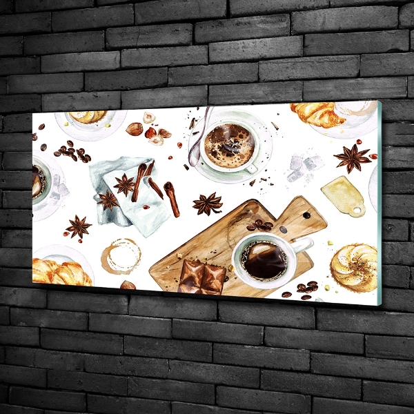 Cuadro de cristal templado moderno horizontal Café de la mañana