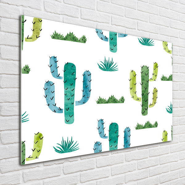 Cuadro decorativo de vidrio para salón horizontal Cactus
