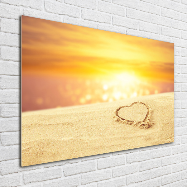 Impresión en cristal con acabado brillante horizontal Corazón en la arena