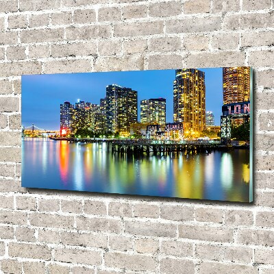 Cuadro de cristal templado moderno horizontal Nueva York de noche