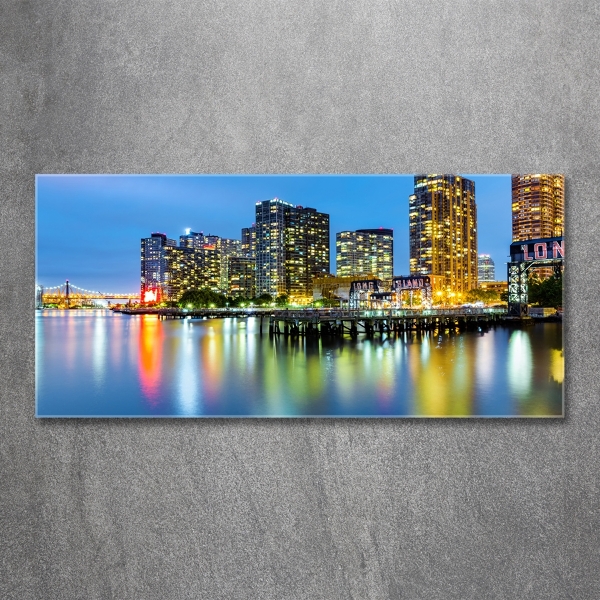 Cuadro de cristal templado moderno horizontal Nueva York de noche