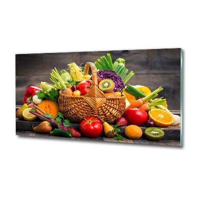 Cuadro decorativo de vidrio para salón horizontal Cesta de frutas y verduras