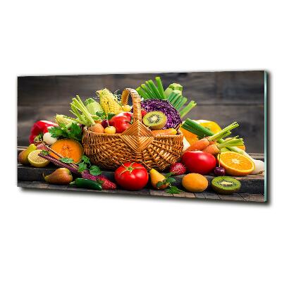 Cuadro decorativo de vidrio para salón horizontal Cesta de frutas y verduras