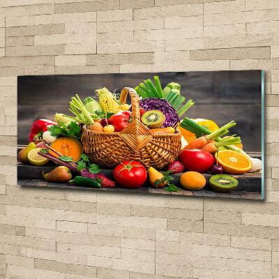 Cuadro decorativo de vidrio para salón horizontal Cesta de frutas y verduras