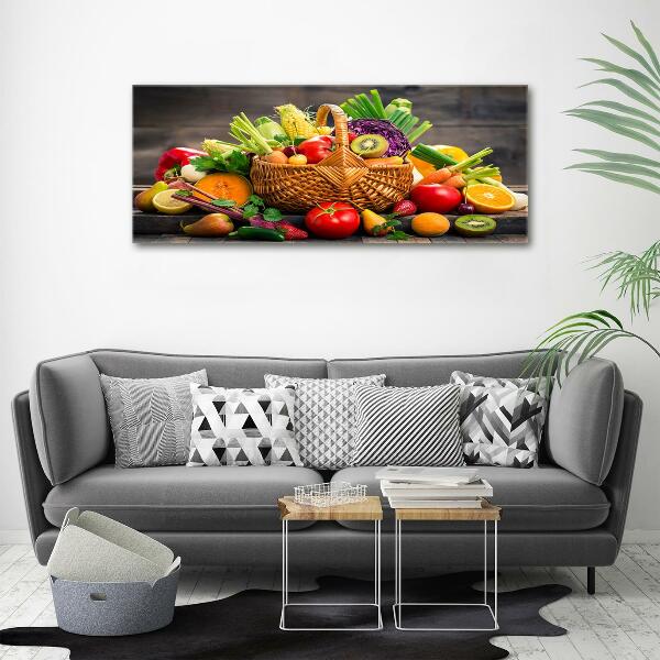 Cuadro decorativo de vidrio para salón horizontal Cesta de frutas y verduras