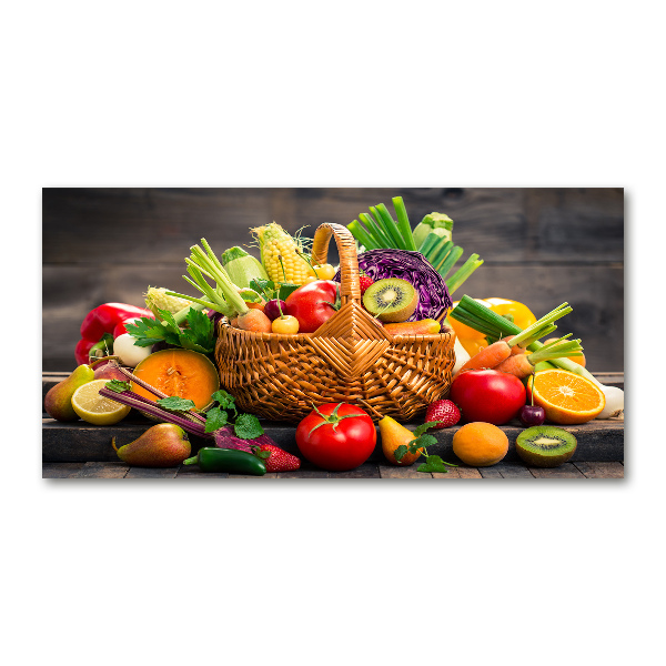 Cuadro decorativo de vidrio para salón horizontal Cesta de frutas y verduras