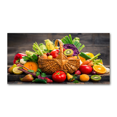 Cuadro decorativo de vidrio para salón horizontal Cesta de frutas y verduras