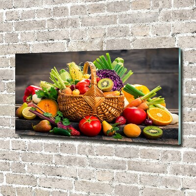 Cuadro decorativo de vidrio para salón horizontal Cesta de frutas y verduras