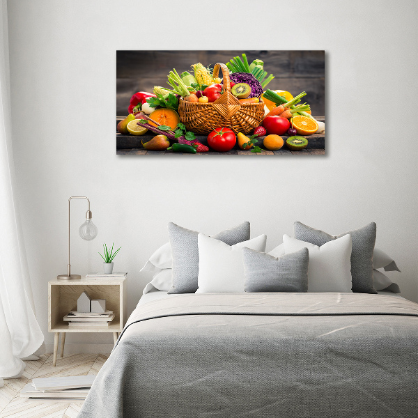 Cuadro decorativo de vidrio para salón horizontal Cesta de frutas y verduras