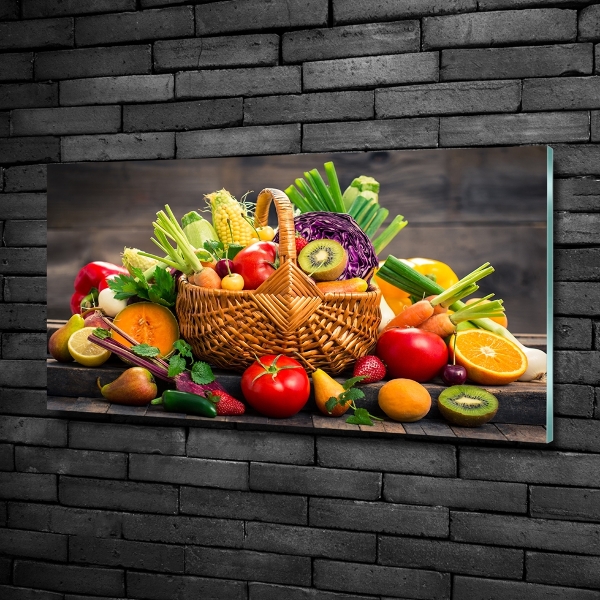Cuadro decorativo de vidrio para salón horizontal Cesta de frutas y verduras