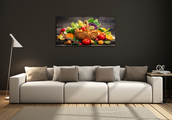 Cuadro decorativo de vidrio para salón horizontal Cesta de frutas y verduras
