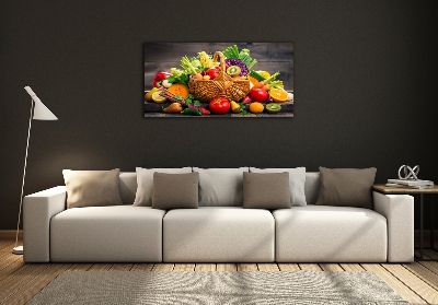 Cuadro decorativo de vidrio para salón horizontal Cesta de frutas y verduras