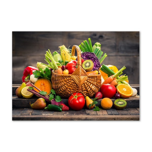 Cuadro decorativo de vidrio para salón horizontal Cesta de frutas y verduras