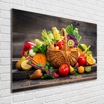 Cuadro decorativo de vidrio para salón horizontal Cesta de frutas y verduras