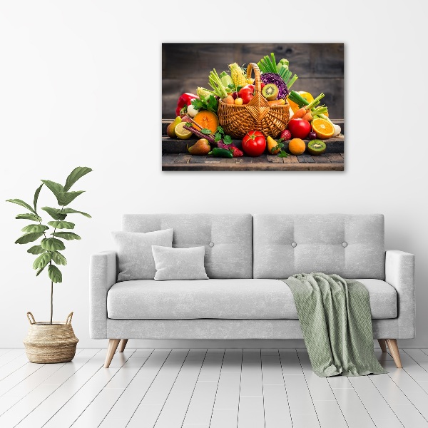 Cuadro decorativo de vidrio para salón horizontal Cesta de frutas y verduras