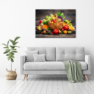 Cuadro decorativo de vidrio para salón horizontal Cesta de frutas y verduras