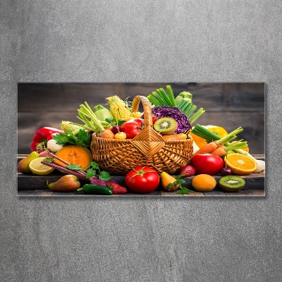 Cuadro decorativo de vidrio para salón horizontal Cesta de frutas y verduras