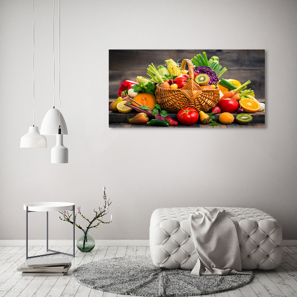 Cuadro decorativo de vidrio para salón horizontal Cesta de frutas y verduras