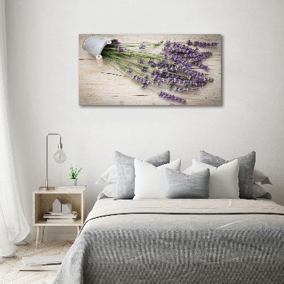 Cuadro decorativo de vidrio para salón horizontal Lavanda en maceta