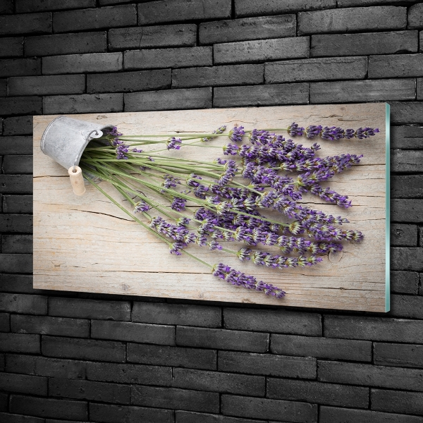Cuadro decorativo de vidrio para salón horizontal Lavanda en maceta