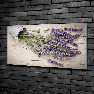 Cuadro decorativo de vidrio para salón horizontal Lavanda en maceta