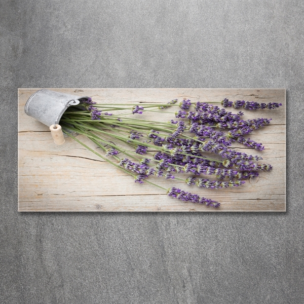 Cuadro decorativo de vidrio para salón horizontal Lavanda en maceta