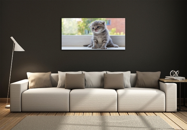 Cuadro decorativo de vidrio para salón horizontal Un pequeño gato junto a la ventana.