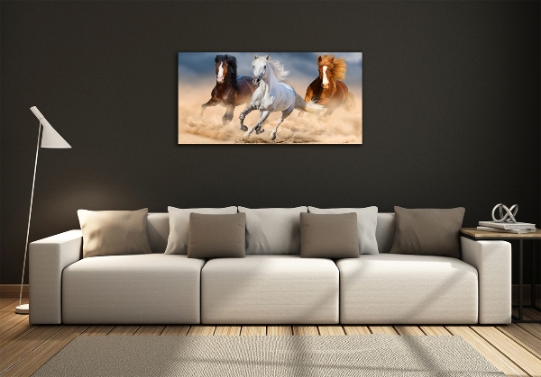 Foto en cristal de alta calidad con impresión uv horizontal Caballos en el desierto