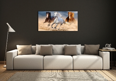 Foto en cristal de alta calidad con impresión uv horizontal Caballos en el desierto