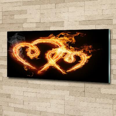 Cuadro de cristal templado moderno horizontal Corazones de fuego