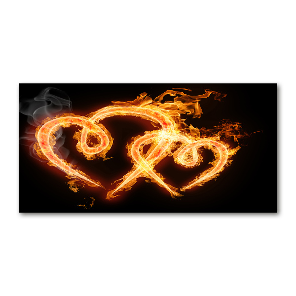 Cuadro de cristal templado moderno horizontal Corazones de fuego