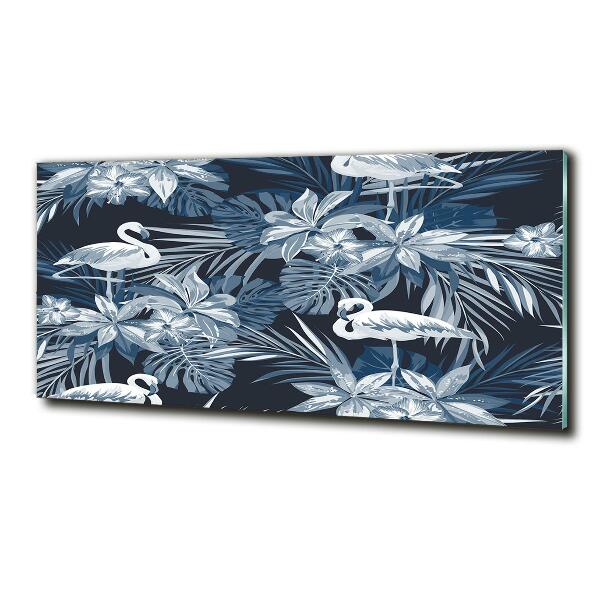 Cuadro de cristal templado moderno horizontal Flamencos y plantas