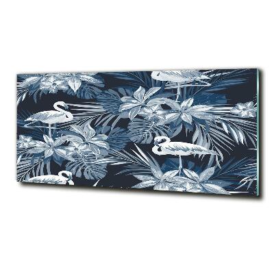 Cuadro de cristal templado moderno horizontal Flamencos y plantas