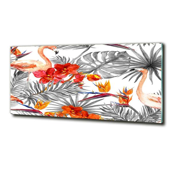 Foto en cristal de alta calidad con impresión uv horizontal Flamencos y flores