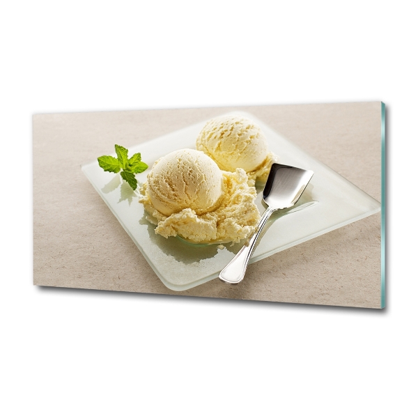 Cuadro decorativo de vidrio para salón horizontal Helado en un plato